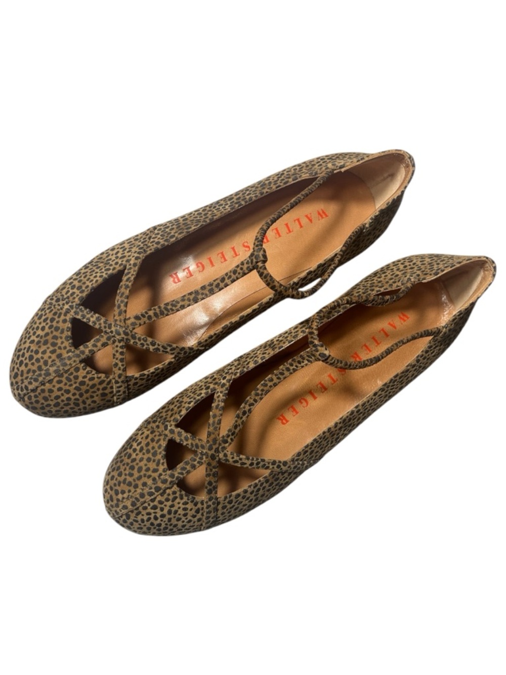 Walter Steiger Cheetah Print Cutout Ballet Flats Caged Leather Shoes